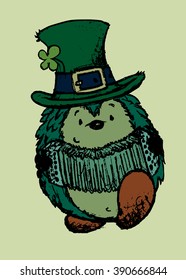 Accordionist hedgehog.cute looking St' Patrick's day character.pencil drawing isolated vector illustration