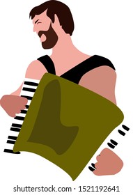 Accordionist, illustration, vector on white background.