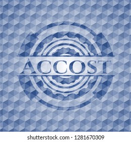 Accost blue hexagon emblem.
