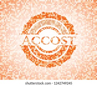 Accost orange tile background illustration. Square geometric mosaic seamless pattern with emblem inside.