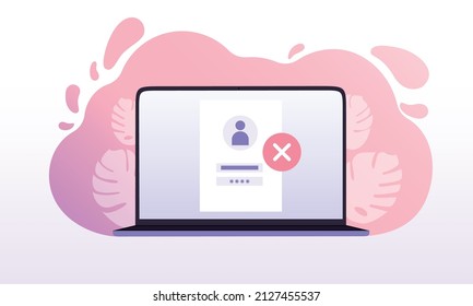 Account access. Vector illustration in flat design. Laptop with locked user account on abstract background