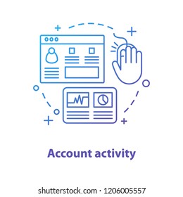 Account activity concept icon. User profile page idea thin line illustration. Social media analytics. Vector isolated outline drawing
