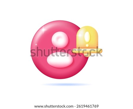 account alert concept. suspicious account activity notification. user report. illustration of profile symbol with bell and exclamation mark. icon or symbol. minimalist 3d style design. element
