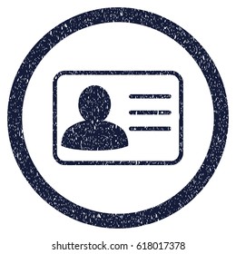 Account Card grainy textured icon inside circle for overlay watermark stamps. Flat symbol with dirty texture. Circled vector indigo blue rubber seal stamp with grunge design.