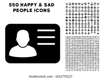 Account Card pictograph with 550 bonus pitiful and happy men graphic icons. Vector illustration style is flat black iconic symbols.