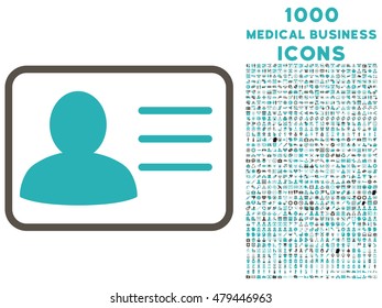 Account Card vector bicolor icon with 1000 medical business icons. Set style is flat pictograms, grey and cyan colors, white background.