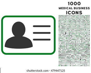 Account Card vector bicolor icon with 1000 medical business icons. Set style is flat pictograms, green and gray colors, white background.