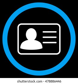 Account Card vector bicolor rounded icon. Image style is a flat icon symbol inside a circle, blue and white colors, black background.