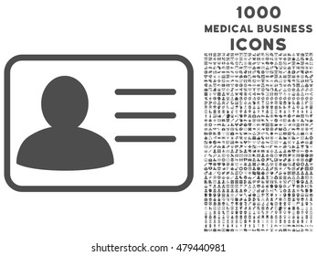 Account Card vector icon with 1000 medical business icons. Set style is flat pictograms, gray color, white background.