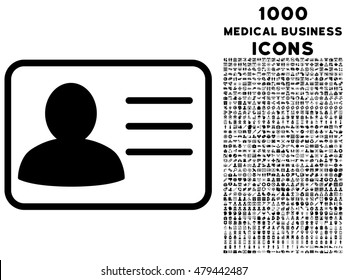 Account Card vector icon with 1000 medical business icons. Set style is flat pictograms, black color, white background.