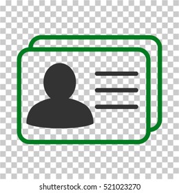 Account Cards icon. Vector pictogram style is a flat bicolor symbol, green and gray colors, chess transparent background. Designed for software and web interface toolbars and menus.