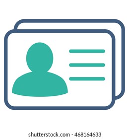 Account Cards icon. Vector style is bicolor flat iconic symbol with rounded angles, cobalt and cyan colors, white background.