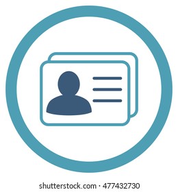 Account Cards rounded icon. Vector illustration style is flat iconic bicolor symbol, cyan and blue colors, white background.