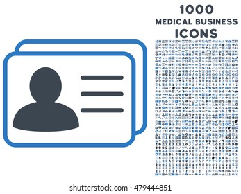 Account Cards vector bicolor icon with 1000 medical business icons. Set style is flat pictograms, smooth blue colors, white background.