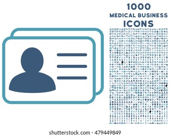 Account Cards vector bicolor icon with 1000 medical business icons. Set style is flat pictograms, cyan and blue colors, white background.