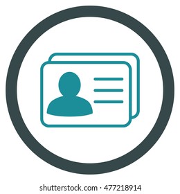 Account Cards vector bicolor rounded icon. Image style is a flat icon symbol inside a circle, soft blue colors, white background.