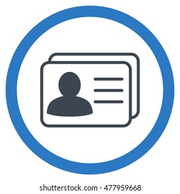 Account Cards vector bicolor rounded icon. Image style is a flat icon symbol inside a circle, smooth blue colors, white background.