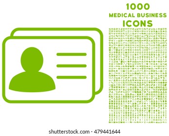 Account Cards vector icon with 1000 medical business icons. Set style is flat pictograms, eco green color, white background.