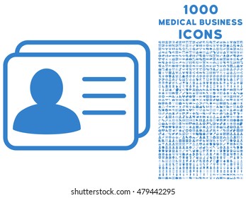 Account Cards vector icon with 1000 medical business icons. Set style is flat pictograms, cobalt color, white background.