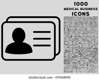 Account Cards vector icon with 1000 medical business icons. Set style is flat pictograms, black color, light gray background.