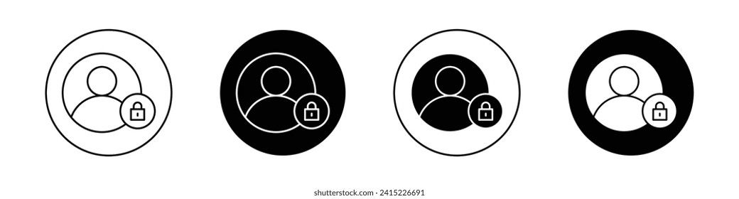Account closed icon set. Account Security and Login Vector Symbol in a Black Filled and Outlined Style. Profile Privacy and Protection with User Lock Mechanism Sign.