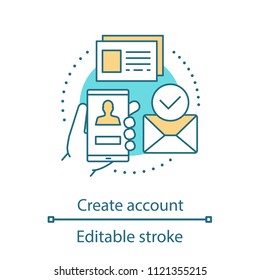 Account creating concept icon. New user registration idea. Thin line illustration. Authorization. Homepage. Vector isolated outline drawing. Editable stroke