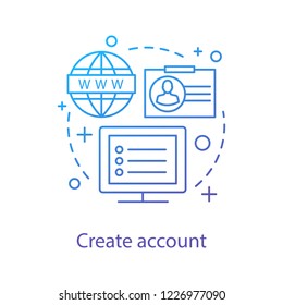 Account creating concept icon. Social media. Freelance. New user registration idea thin line illustration. Profile adding. Vector isolated outline drawing