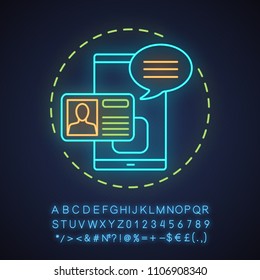 Account creating neon light concept icon. Profile adding idea. User registration. Social media. Glowing sign with alphabet, numbers and symbols. Vector isolated illustration
