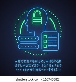 Account creating neon light concept icon. Profile adding idea. User registration. Glowing sign with alphabet, numbers and symbols. Vector isolated illustration