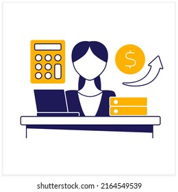 Account Department Flat Icon. Financial Statements Preparation.Bills Payment, Customer Bills Preparation, Payroll.Managing Economic.Company Concept. Color Vector Illustration 