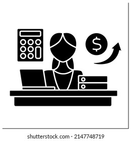 Account Department Glyph Icon. Financial Statements Preparation.Bills Payment, Customer Bills Preparation, Payroll.Managing Economic.Company.Filled Flat Sign. Isolated Silhouette Vector Illustration