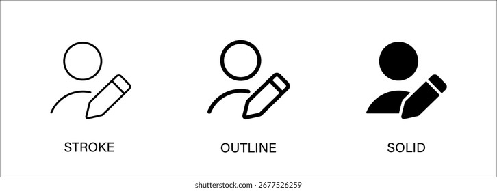 Account edit icon for ui design, user, change terms. Stroke, outline and solid vector icon. Eps10 file.
