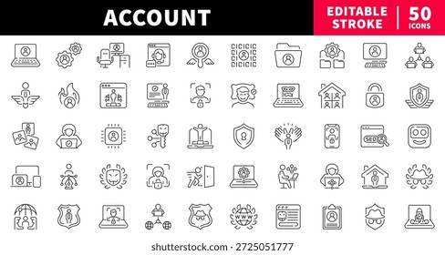 Account editable line icons set. User profile and privacy symbols