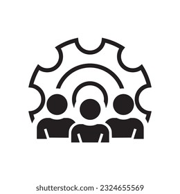 Account gear icon filled. Black symbol of industry progress, management, development team of business people engineering mechanism web app technical. Vector cog wheel setting customer support sign. 