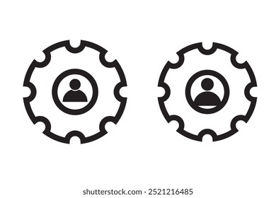 Account gear icon. Profile setting vector symbol. Simple User setup outline icons. Personalization icons set. Customer options web icon. EP