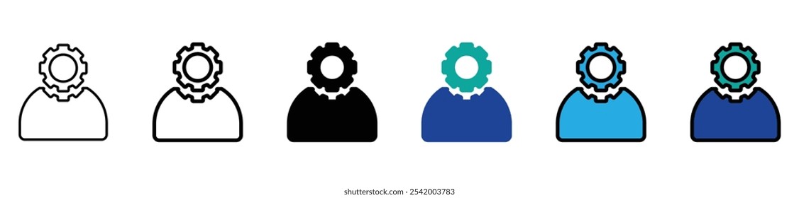 Account gear icon. Profile setting vector symbol. Simple User setup outline icons. Personalization icons set. Customer options web icon. vector stock. 