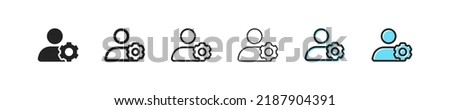 Account gear icon. Profile setting vector symbol. Simple User setup outline icons. Personalization icons set. Customer options web icon. EPS10
