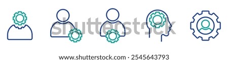 Account gear icon. Profile setting vector symbol. Simple User setup outline icons. Personalization icons set. Customer options web icon. vector stock