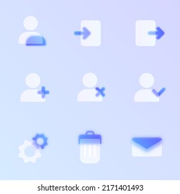 account glass morphism trendy style icons. account transparent glass color vector icons with blur and purple gradient. for web and ui design, mobile apps and promo business banners and posters