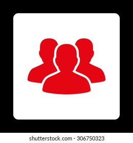 Account Group vector icon. This flat rounded square button uses red and white colors and isolated on a black background.