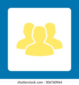 Account Group vector icon. This flat rounded square button uses yellow and white colors and isolated on a blue background.
