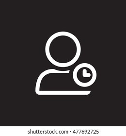 account history symbol. user with clock line icon, outline vector logo illustration, linear pictogram isolated on black