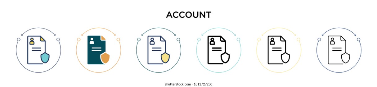 Account icon in filled, thin line, outline and stroke style. Vector illustration of two colored and black account vector icons designs can be used for mobile, ui, web