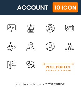 Cuenta de iconos para App y Sitios web, gestión de perfiles de usuario y Inicios de sesión de seguridad, iconos de interfaz de usuario de Vector de Cuenta moderna