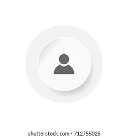 Account icon with paper cut effect. Minimal people image on round button isolated on white background. EPS10 vector illustration for label, button, banner, template, web, application, design element. 