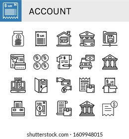 account icon set. Collection of Bill, Savings, Credit card, Bank, Save, Payment, Dollar, Invoice, Receipt, Cash back icons