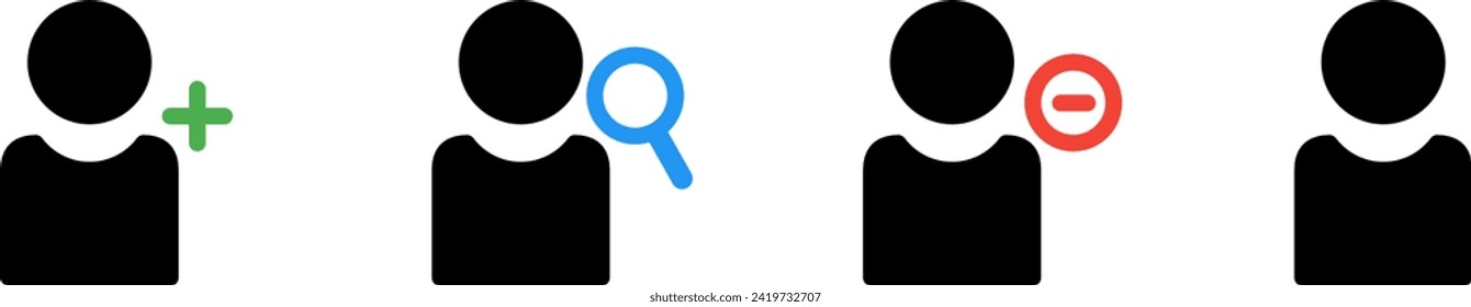 icono de cuenta, botón de búsqueda, adición, cuenta de bloque, amigos o icono de perfil