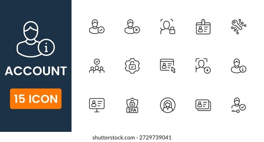 Conjunto de iconos de Cuenta, iconos de perfil de usuario, símbolos de Inicio de sesión y registro, Vector de gestión de Cuenta personal, iconos modernos de Cuenta de interfaz de usuario