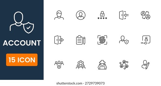 Conjunto de iconos de Cuenta, iconos de perfil de usuario, símbolos de Inicio de sesión y registro, Vector de gestión de Cuenta personal, iconos modernos de Cuenta de interfaz de usuario