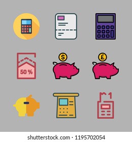 account icon set. vector set about calculator, calculating, report and percentage icons set.